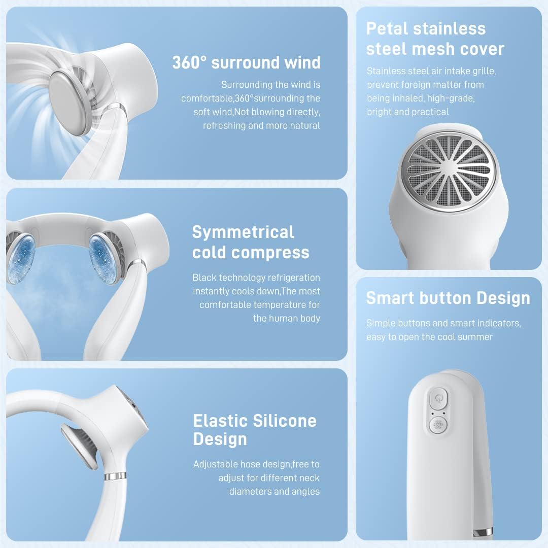 SENAI Neck Fan, Portable Neck Air Conditioner, 4000mAh Neck Cooling Fan Hands-Free Rechargeable Refrigerating Chip Lightweight Personal Fan for Disneyland, Camping, Picnics, and Travel