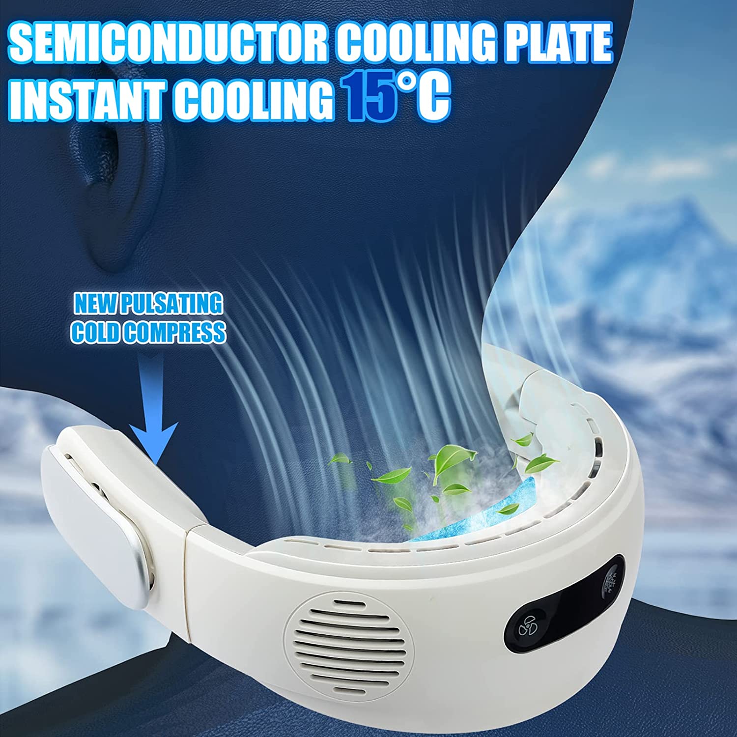 Cool Summer Portable Air Conditioning Senai Neck Fan, Neck Air Conditioning, Cooling Personal Fan, Cold Use/Foldable 5000mAh Battery-Powered, USB Fast Charging Wearable Fan, 3-Speed Adjustment Function